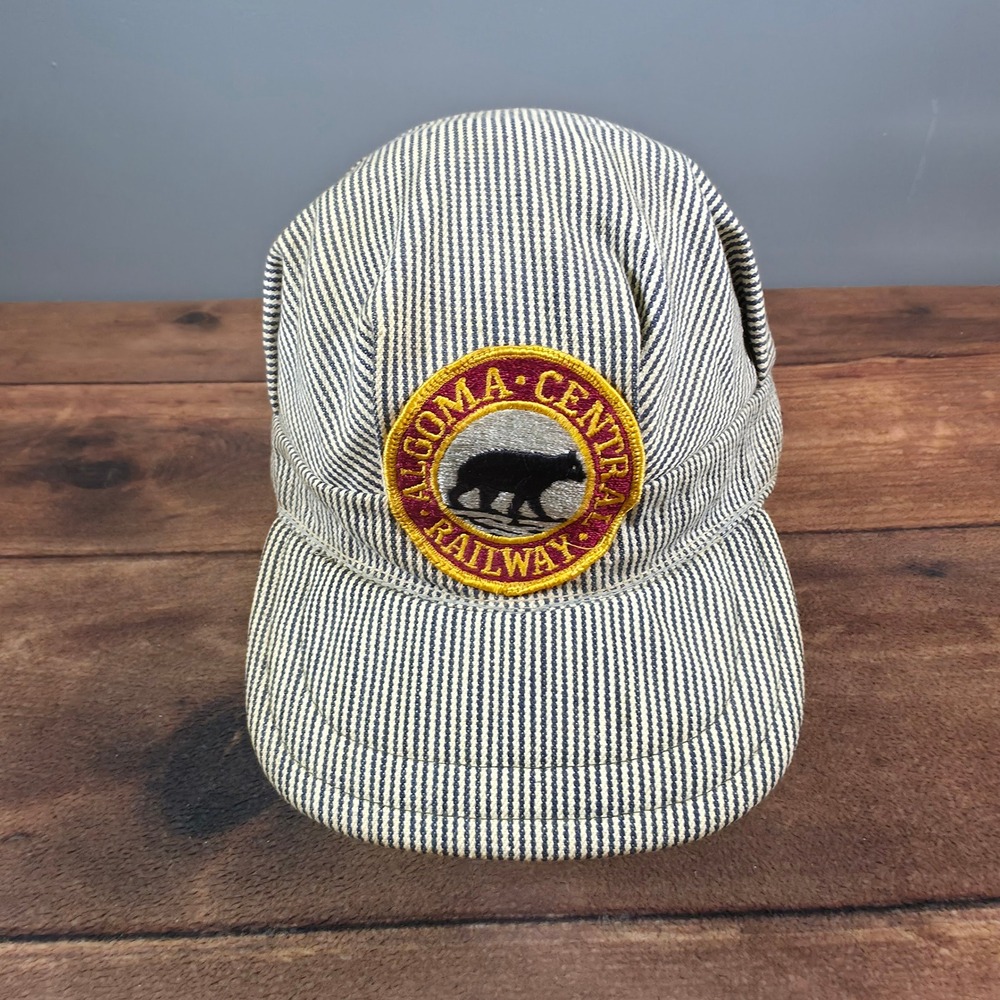 Algoma Central Railway Conductor Hat Mens OSFM Blue White Good Hickory Stripe